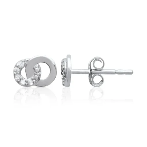 Boucles d'oreille femme argent rhodié blanc serti griffe double cercle - Z4UZ5Z0