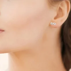 Boucles d'oreille femme argent rhodié blanc serti infini griffe - Z4U46Z0