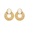 Boucles d'oreille femme plaqué or pierre de lune serti griffe - Y56Z6Z0