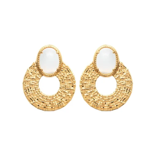 Boucles d'oreille femme plaqué or pierre de lune serti griffe - Y56Z6Z0