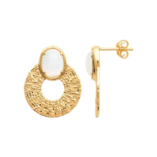 Boucles d'oreille femme plaqué or pierre de lune serti griffe - Y56Z6Z0
