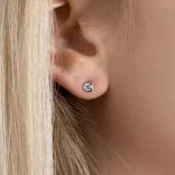 Boucles d'oreille Puce mixte argent rhodié serti clos classique - Z5ZZ5Z03