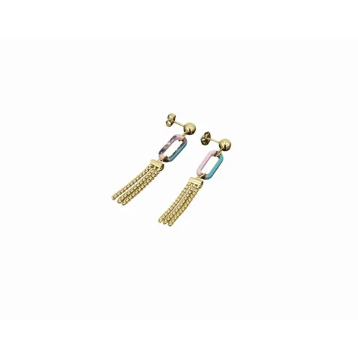Boucles D'Oreilles Boheme Acier Doré Et Résine