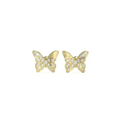Boucles D'Oreilles Chrysalis Acier Doré Puces Papillon Pavé De Zircons Cubiques