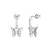 Boucles D'Oreilles Chrysalis Acier Rhodié Pendantes Et Papillon Pavé De Zircons Cubiques
