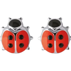 Boucles d'oreilles Coccinelles rouges en argent rhodié & laqué