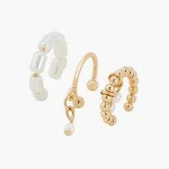 Boucles d'Oreilles Femme Balaboosté Set De 4 Cuffs D' Oreilles Avec Perle - 3502456532397 Métal Doré