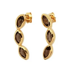 Boucles d'oreilles Kira Doré & Quartz Fumé