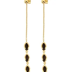 Boucles d'oreilles pendantes Kira Doré & Quartz Fumé
