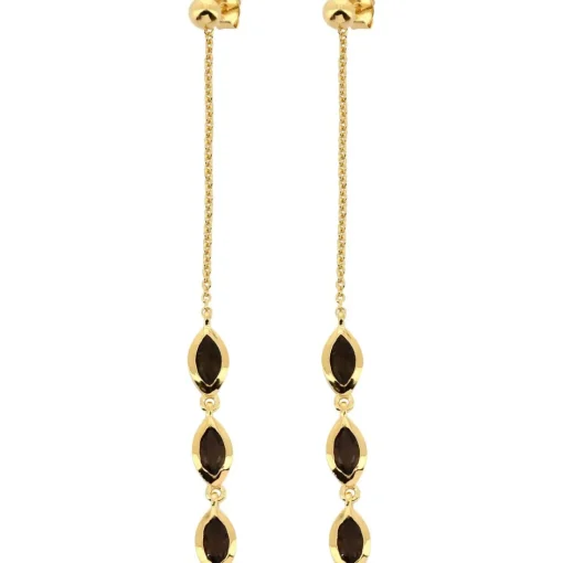 Boucles d'oreilles pendantes Kira Doré & Quartz Fumé