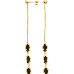 Boucles d'oreilles pendantes Kira Doré & Quartz Fumé