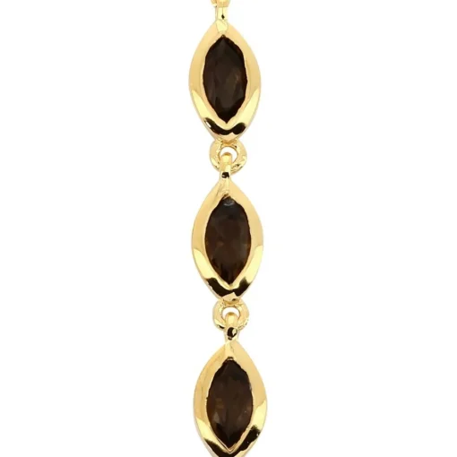 Boucles d'oreilles pendantes Kira Doré & Quartz Fumé