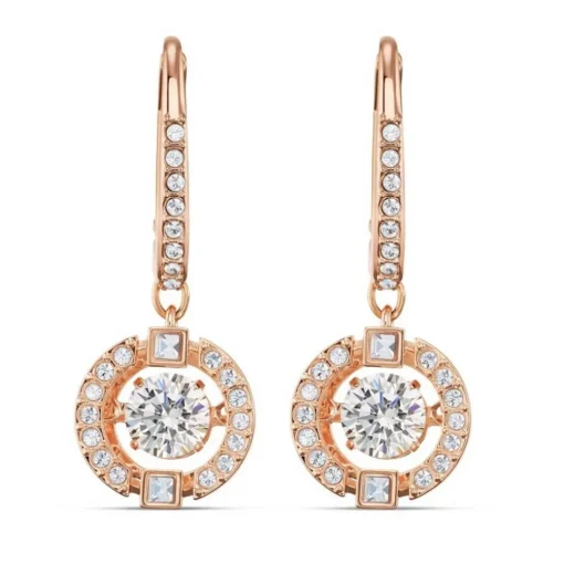 Boucles d'oreilles Swarovski 5504753 - Boucles d'oreilles métal rose rond strass blanc Femme