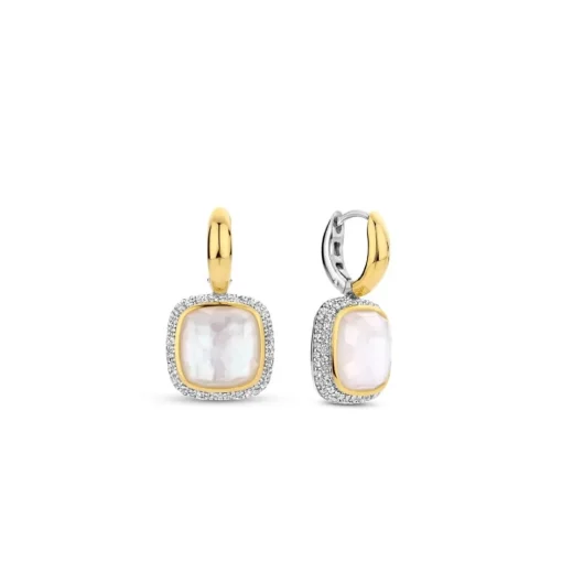 Boucles D'Oreilles Ti Sento - 7968MW Argent Doré Doublé Nacre Carré Et Oxydes De Zirconium