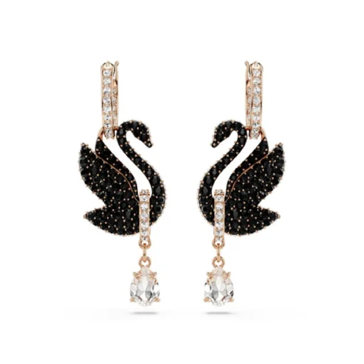 Boucles oreilles Swarovski Swan - 5678047 noir,doré rose