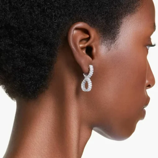 Boucles oreilles Swarovski Hyperbola Hoop Twist - 5684047 blanc,argent