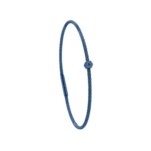 Bracelet acier bleu motif hexagone avec diamant noir 1 mm