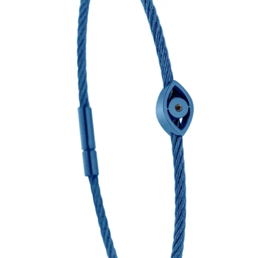 Bracelet acier bleu motif oeil avec diamant noir 1 mm