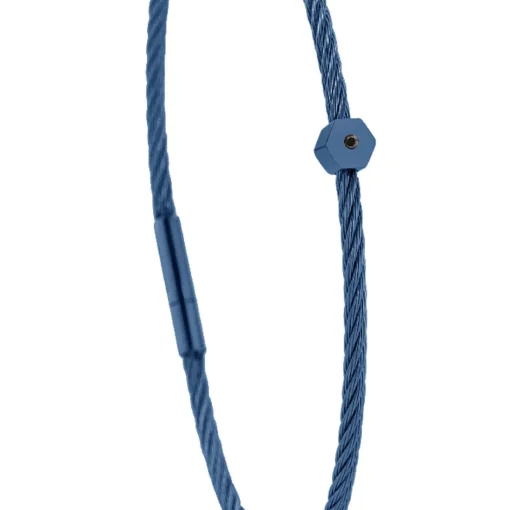 Bracelet acier bleu motif hexagone avec diamant noir 1 mm