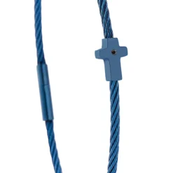 Bracelet acier bleu motif croix avec diamant noir 1 mm
