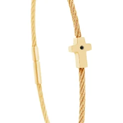 Bracelet acier doré motif croix avec diamant noir 1 mm