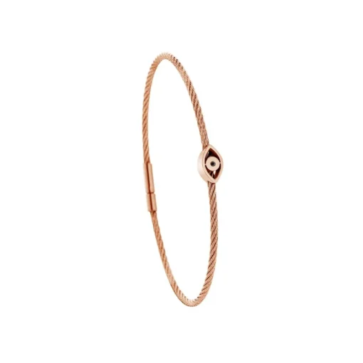 Bracelet acier rose motif oeil avec diamant noir 1 mm