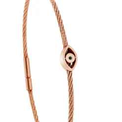 Bracelet acier rose motif oeil avec diamant noir 1 mm