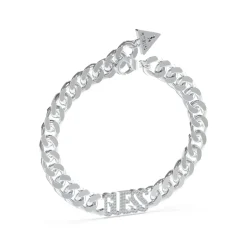 Bracelet Arm Party Acier Rhodié Maille Gourmette Et Logo Guess