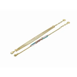 Bracelet Boheme Acier Doré Multi Chaines 16+3 cm Et Résine