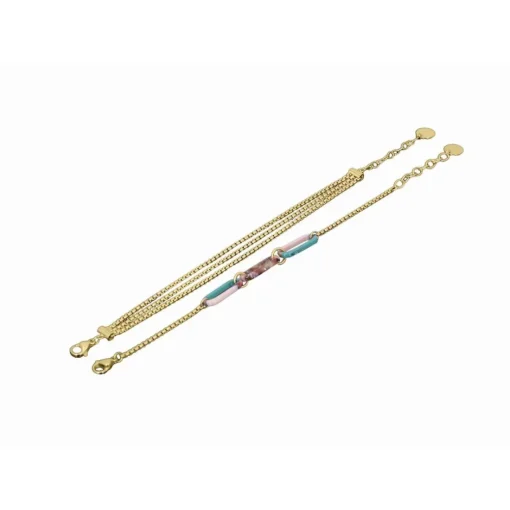 Bracelet Boheme Acier Doré Multi Chaines 16+3 cm Et Résine