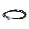 Bracelet Double tresse en Cuir Noir Pandora Bijoux