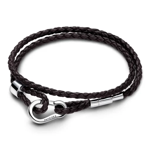 Bracelet Double en Cuir Tressé Marron