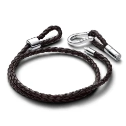 Bracelet Double en Cuir Tressé Marron