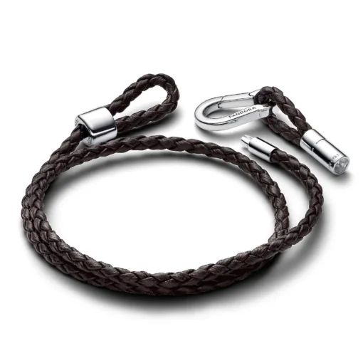 Bracelet Double en Cuir Tressé Marron