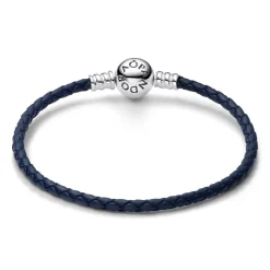 Bracelet en Cuir Tressé Bleu Fermoir Céleste Pandora Moments