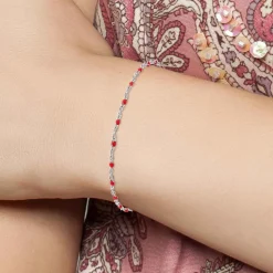 Bracelet Femme Angèle M - B2381-ROUGE Acier Argent