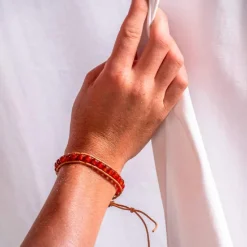 Bracelet Femme Sloya Cornaline et cuir