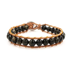 Bracelet Femme Sloya Obsidienne et cuir