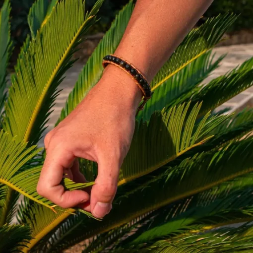 Bracelet Femme Sloya Obsidienne et cuir