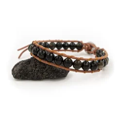 Bracelet Femme Sloya Obsidienne et cuir
