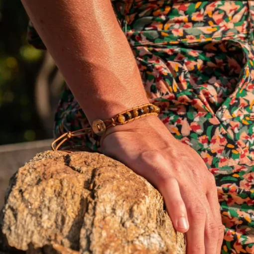 Bracelet Femme Sloya Oeil de tigre et cuir