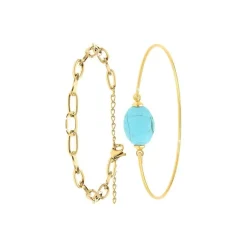 Bracelet Femme So Charm - B2369-DORE+B2492-TURQUOISE - Bracelet Mode Doré