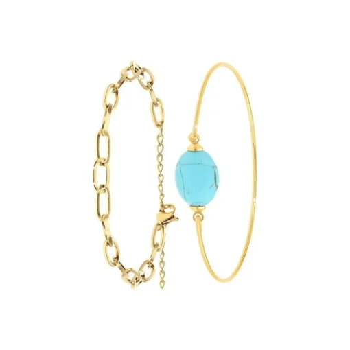 Bracelet Femme So Charm - B2369-DORE+B2492-TURQUOISE - Bracelet Mode Doré