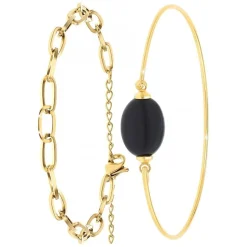 Bracelet Femme So Charm - B2369-DORE+B2492-NOIR - Bracelet Mode Doré