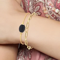 Bracelet Femme So Charm - B2369-DORE+B2492-NOIR - Bracelet Mode Doré
