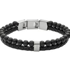 Bracelet Fossil Bijoux JF02763040 - Bracelet Cuir Acier Noir Homme