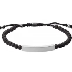 Bracelet Fossil JF03247040 - VINTAGE CASUAL Noir Pierre de lave 17 - 25 cm Acier Homme