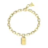 Bracelet Hashtag Guess Acier Doré Maille Gm Et Pampille Cartouche Pavée De Zircons Cubiques