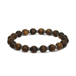 Bracelet Homme ROCHET Bracelet MYSTÈRES Perles 8mm Bois et 4 mm Hématite brillante
