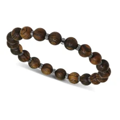 Bracelet Homme ROCHET Bracelet MYSTÈRES Perles 8mm Bois et 4 mm Hématite brillante